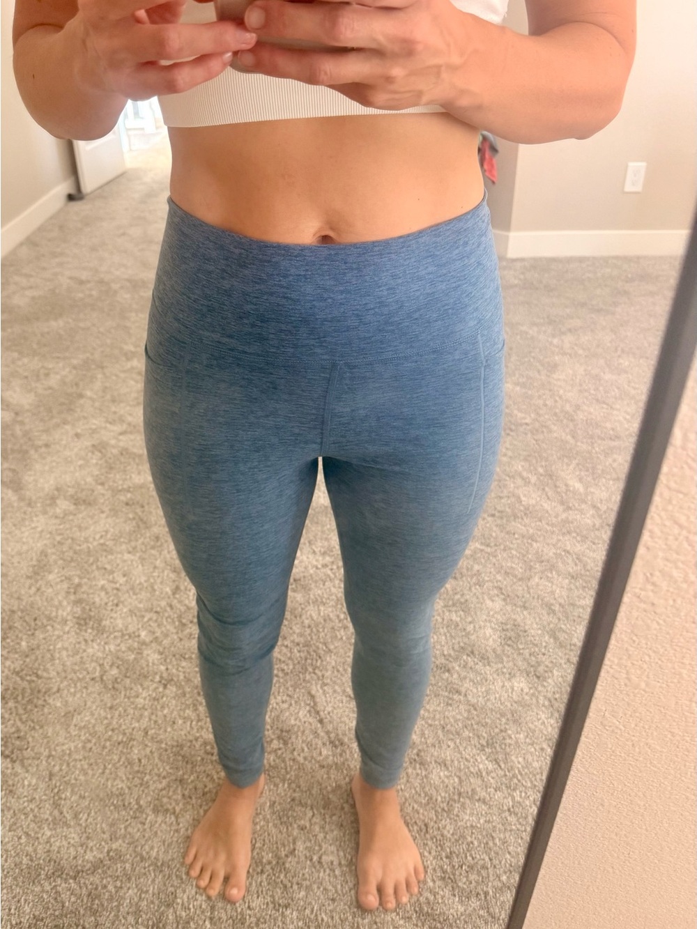 High-Waist Buttered Blue Leggings with Pockets - Fits Like S-M
